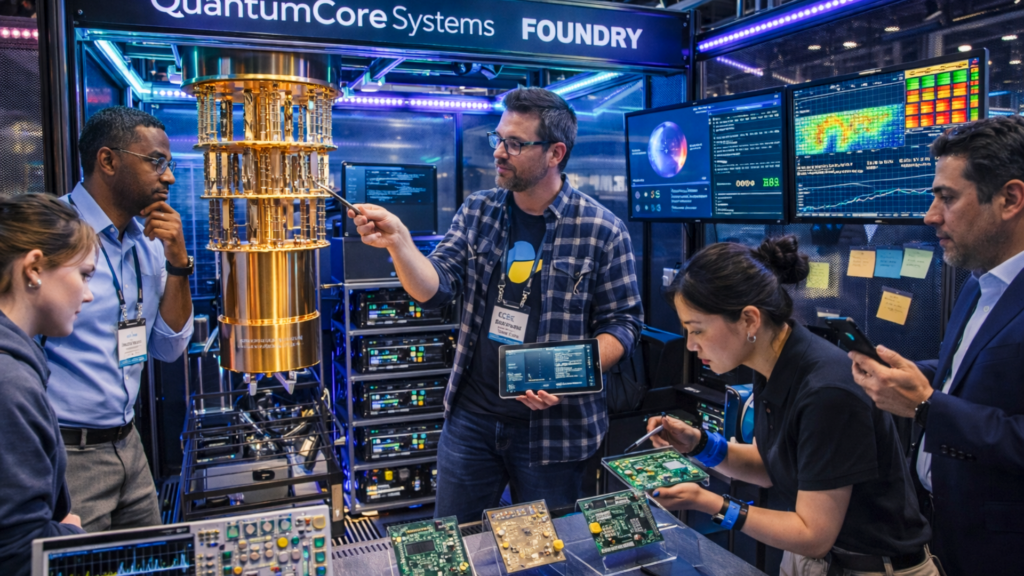 Imagem do CES Foundry 2026 destacando o espaço dedicado a avanços em IA, computação quântica e infraestrutura crítica de próxima geração.